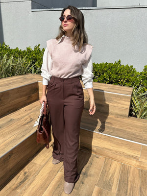 Calça Alfaiataria Wide Leg Cacau