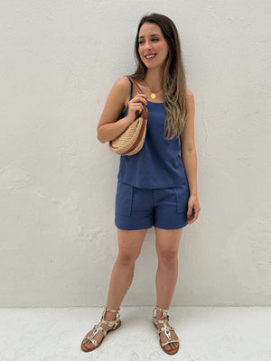 Blusa de Alça com Amarração e Detalhes em Botão Azul Cobalto Guaraná