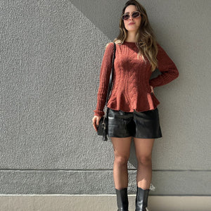 Blusa Tricô Peplum Amêndoa