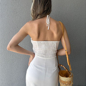 Vestido frente única midi com elástico nas costas off white Avelã