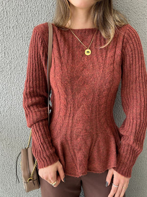 Blusa Tricô Peplum Amêndoa