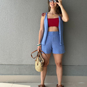 Conjunto de Short e Colete de Tricô Azul Maracujá