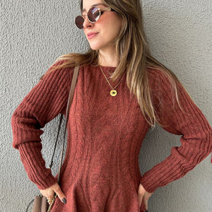 Blusa Tricô Peplum Amêndoa