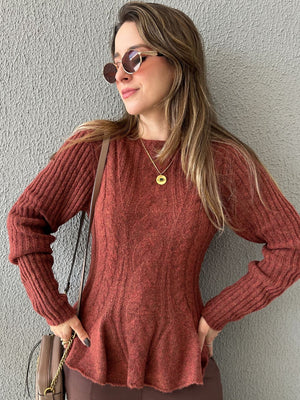 Blusa Tricô Peplum Amêndoa