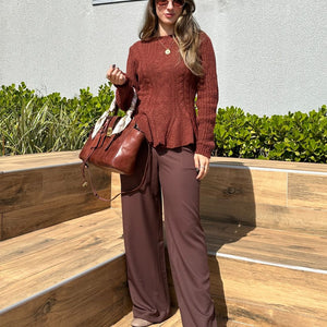 Blusa Tricô Peplum Amêndoa