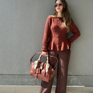 Blusa Tricô Peplum Amêndoa