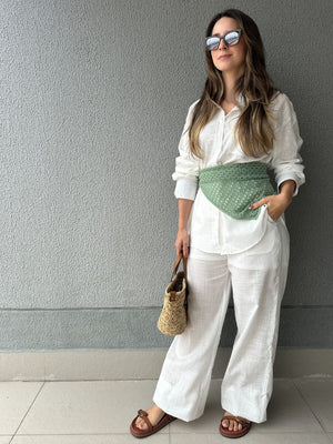 Conjunto de Algodão com Calça Reta e Camisa Tradicional Branco Pequi