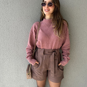 Blusa Tricô Mousse Gola Alta Goiaba