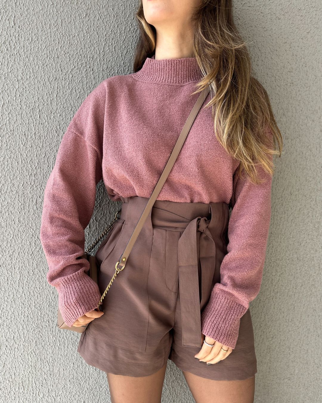 Blusa Tricô Mousse Gola Alta Goiaba