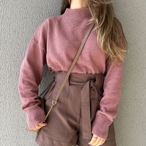 Blusa Tricô Mousse Gola Alta Goiaba
