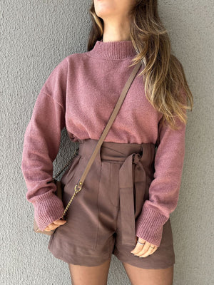 Blusa Tricô Mousse Gola Alta Goiaba
