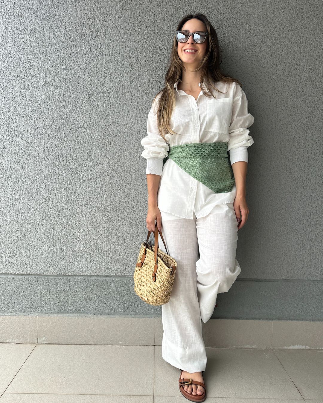 Conjunto de Algodão com Calça Reta e Camisa Tradicional Branco Pequi
