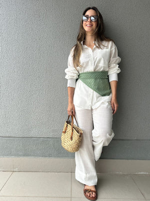 Conjunto de Algodão com Calça Reta e Camisa Tradicional Branco Pequi