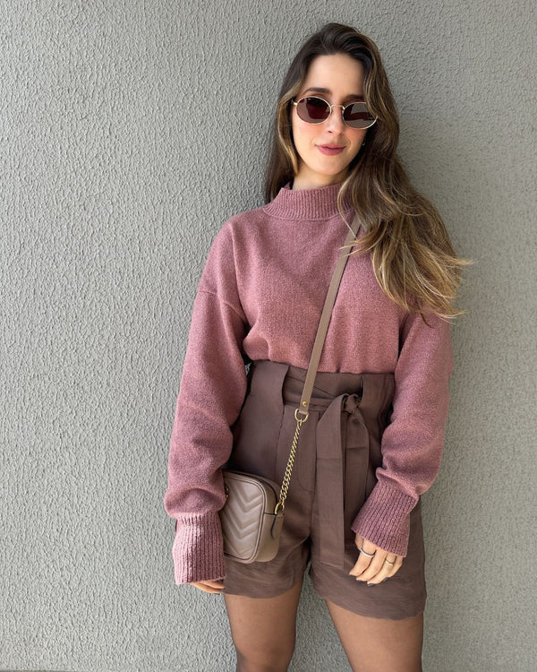 Blusa Tricô Mousse Gola Alta Goiaba