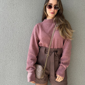 Blusa Tricô Mousse Gola Alta Goiaba