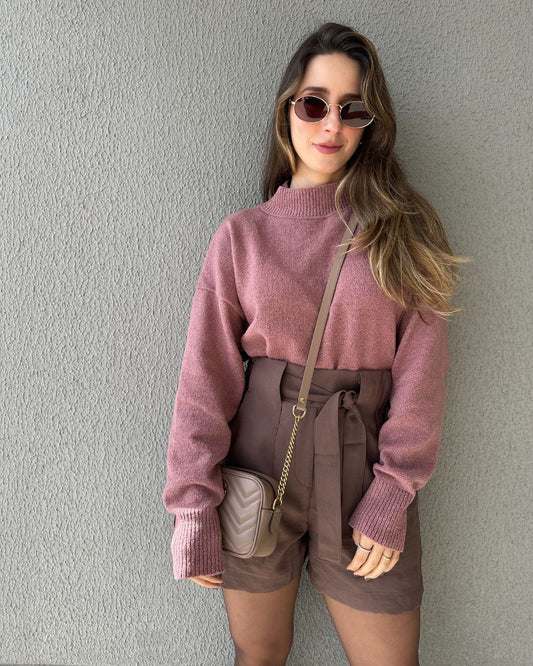 Blusa Tricô Mousse Gola Alta Goiaba
