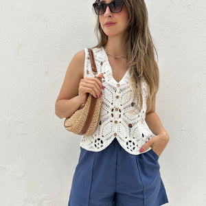 Blusa de Crochê com Fechamento em Botões Branca Orquídea