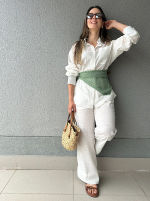 Conjunto de Algodão com Calça Reta e Camisa Tradicional Branco Pequi