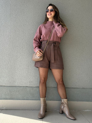 Blusa Tricô Mousse Gola Alta Goiaba