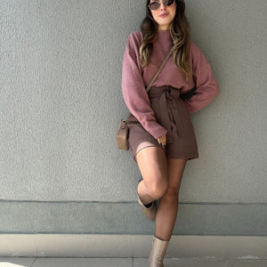 Blusa Tricô Mousse Gola Alta Goiaba