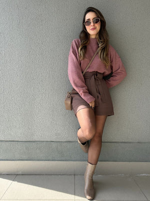 Blusa Tricô Mousse Gola Alta Goiaba