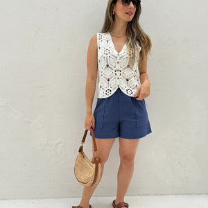 Blusa de Crochê com Fechamento em Botões Branca Orquídea