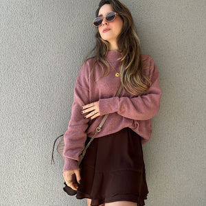 Blusa Tricô Mousse Gola Alta Goiaba