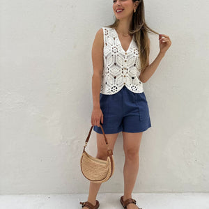 Blusa de Crochê com Fechamento em Botões Branca Orquídea