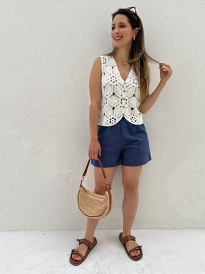 Blusa de Crochê com Fechamento em Botões Branca Orquídea