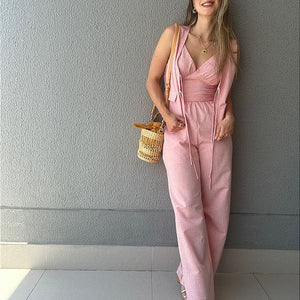 Calça reta com elástico na cintura rosa Morango