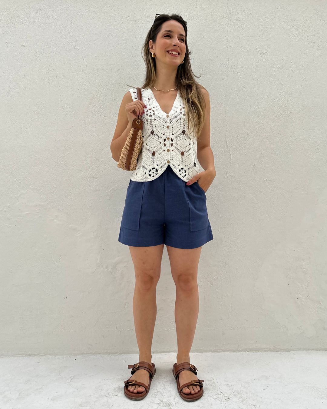 Blusa de Crochê com Fechamento em Botões Branca Orquídea