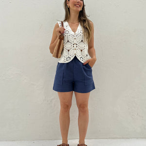 Blusa de Crochê com Fechamento em Botões Branca Orquídea