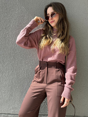 Blusa Tricô Mousse Gola Alta Goiaba