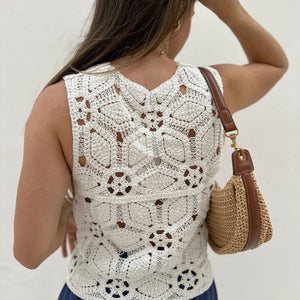 Blusa de Crochê com Fechamento em Botões Branca Orquídea