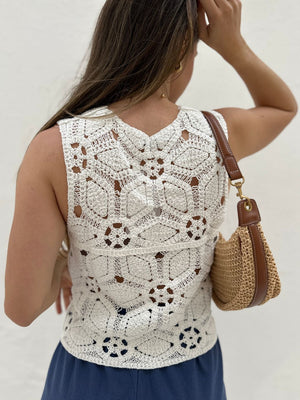 Blusa de Crochê com Fechamento em Botões Branca Orquídea