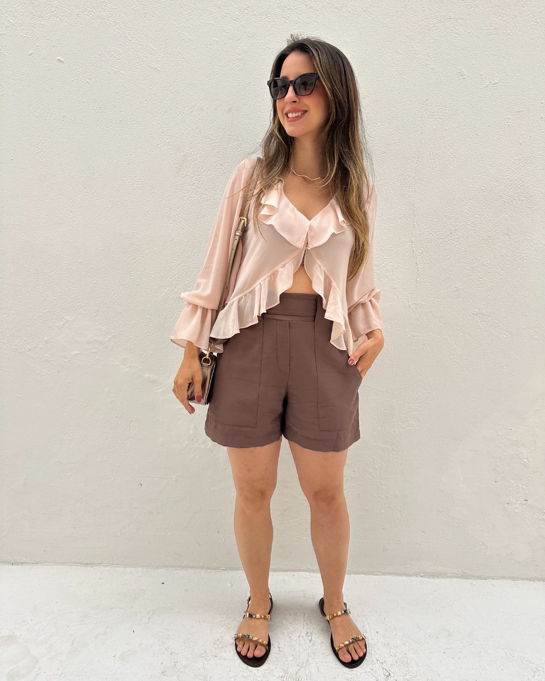 Bata Boho com Babados e Botão Rosa Tulipa