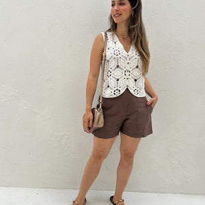 Blusa de Crochê com Fechamento em Botões Branca Orquídea