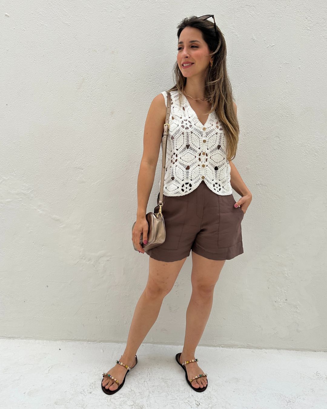 Blusa de Crochê com Fechamento em Botões Branca Orquídea