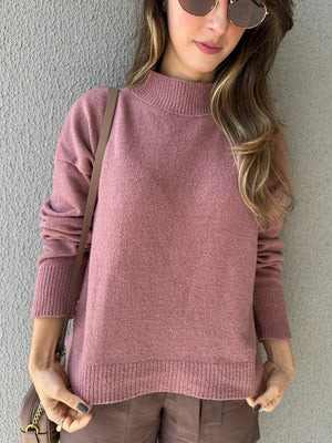 Blusa Tricô Mousse Gola Alta Goiaba