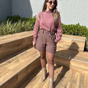 Blusa Tricô Mousse Gola Alta Goiaba