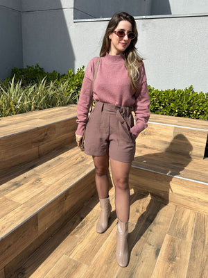 Blusa Tricô Mousse Gola Alta Goiaba