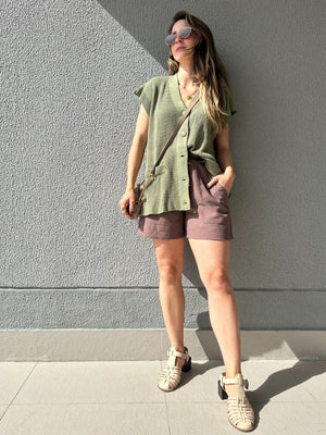 Short Alfaiataria Marrom com Faixa Gengibre