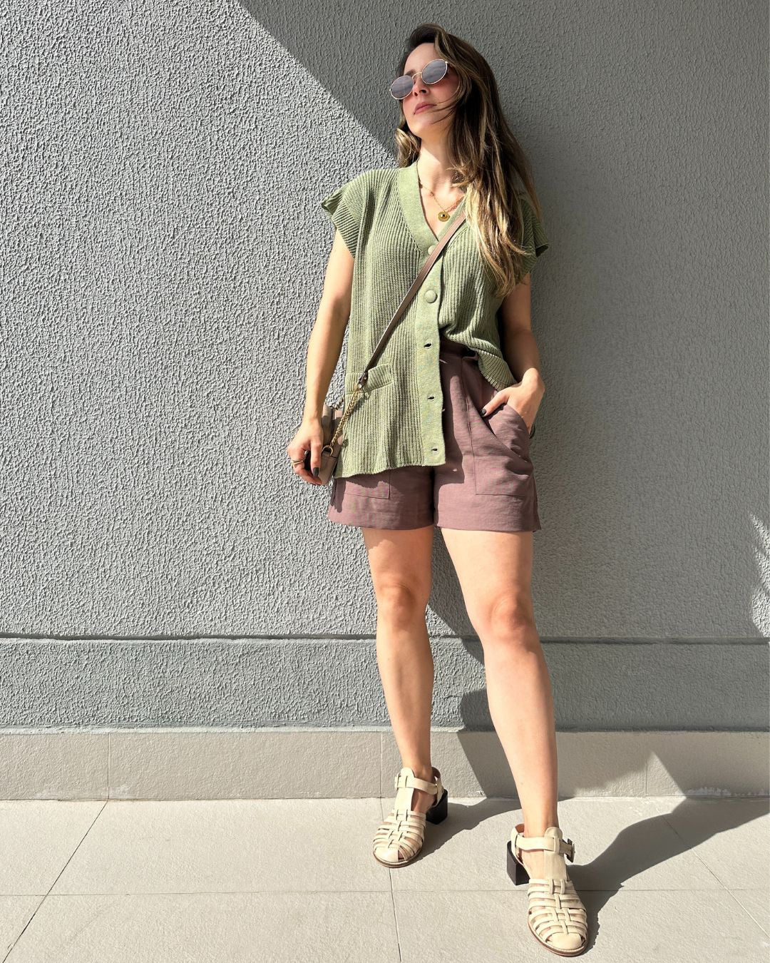 Short Alfaiataria Marrom com Faixa Gengibre