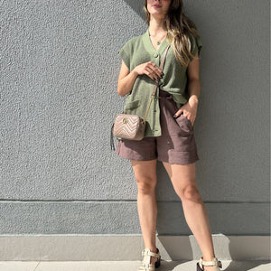 Short Alfaiataria Marrom com Faixa Gengibre