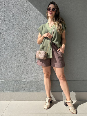 Short Alfaiataria Marrom com Faixa Gengibre