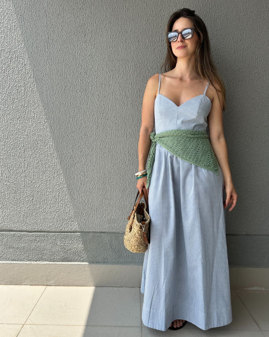 Vestido Amplo Alças Reguláveis Vichy Azul Mirtilo