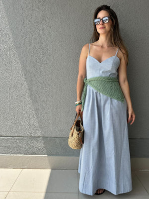 Vestido Amplo Alças Reguláveis Vichy Azul Mirtilo
