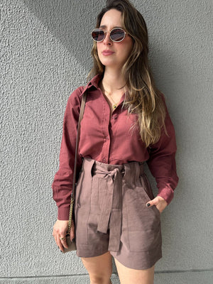 Short Alfaiataria Marrom com Faixa Gengibre