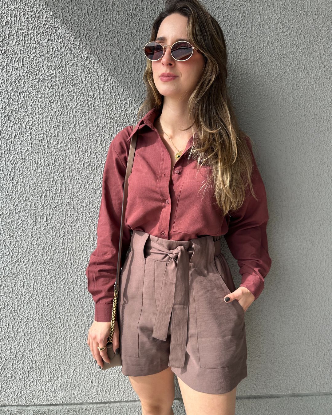 Short Alfaiataria Marrom com Faixa Gengibre