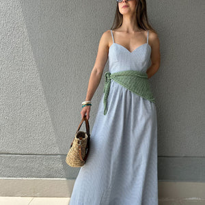 Vestido Amplo Alças Reguláveis Vichy Azul Mirtilo